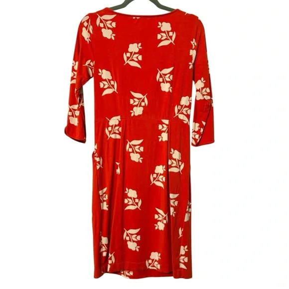 Boden Red Floral Jersey Knit Dress 8P 3/4 Sleeve Pockets Minimalist Mod Style - Picture 2 of 2